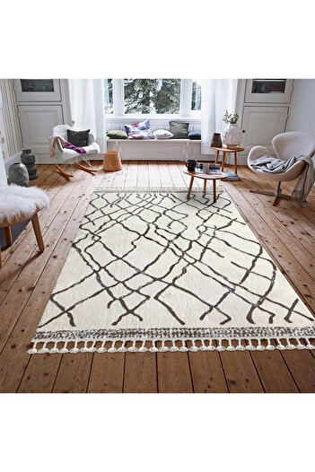 Homelux Marcie Rectangular Rug, 200X290, Geometric, White, Light Brown, Polyester