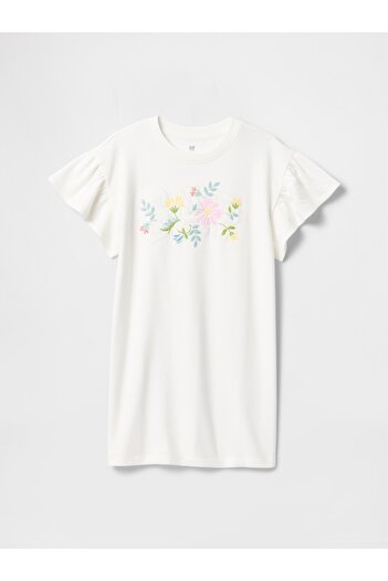 GAP Kız Çocuk Beyaz Vintage Soft Sweatshirt Elbise