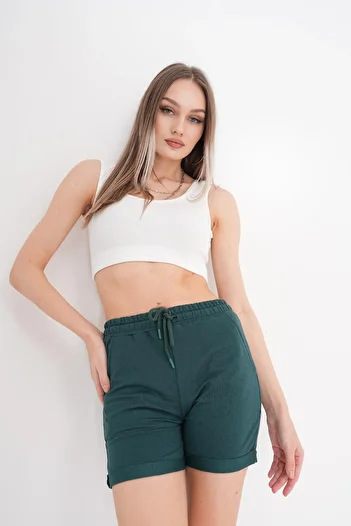 ŞİMAL Women's Rope Detailed Double Leg Combed Cotton Shorts 250061   -