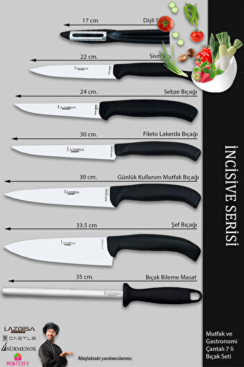 LAZBİSA İncisive Serisi Çantalı 7 Li Mutfak Bıçak Seti Gastronomi Bıçak Seti 7 Li ( Mft-690)