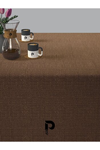 Perle Milky Brown Linen Textured Tablecloth