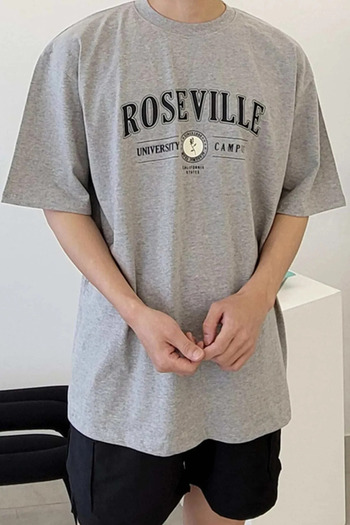 HOFFNUNG Men's Roseville Printed Oversize Gray T-shirt