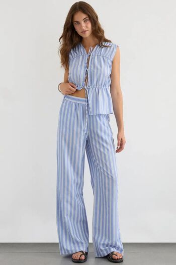 Hiccup Wide Leg Striped Pants with Elastic Waist