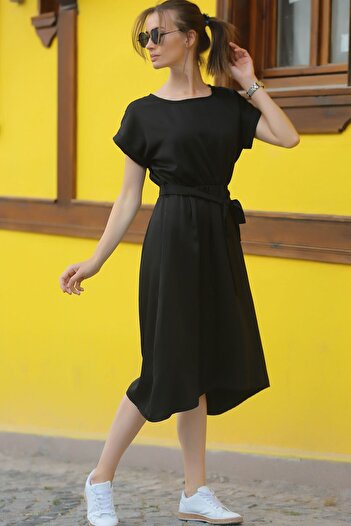 armonika Rochie de damă neagră cu talie elastică ARM-18Y001133