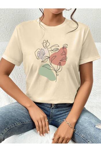 uyguntarz Portrait & Flower Printed Oversize Tshirt