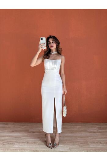 Mooi Butik SONYA Maxi Elbise 8770 - Beyaz