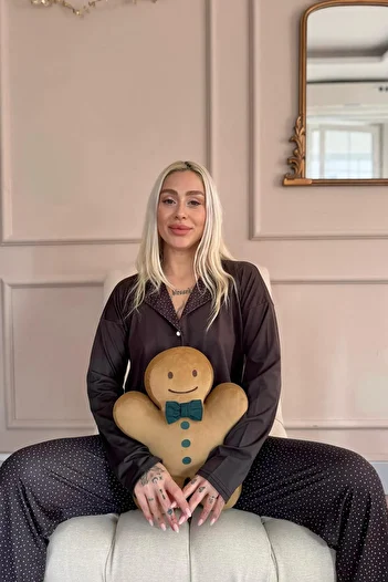 Pijamaevi Set de pijamale pentru femei cu mânecă lungă, cu nasturi în față, din bambus, cu model cu puncte negre