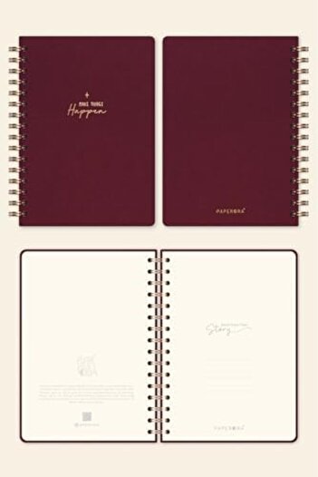 STOREMAX Snshop A5 Spiral Bound Hardcover Linen Lined Undated Notebook Burgundy 467437