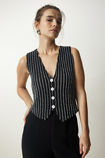 Lovelyİstanbul Black Striped Knitwear Vest - Lwf0009