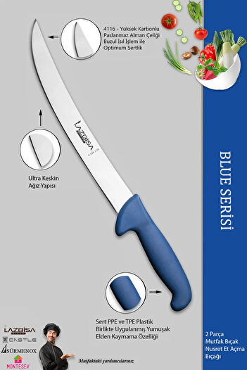 LAZBİSA Blue Serisi Mutfak Bıçak Seti Et Tavuk Balık Açma Bıçağı 2 Li Set Günlük Kullanım (MFT-742)