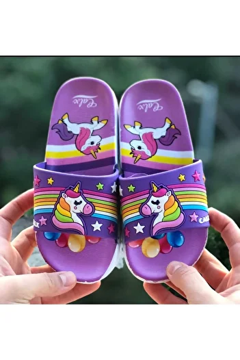 Pandalina Girl Child Slippers Unicorn Figured Non-Slip Sole Children Beach Sea Pool Bathroom Slippers