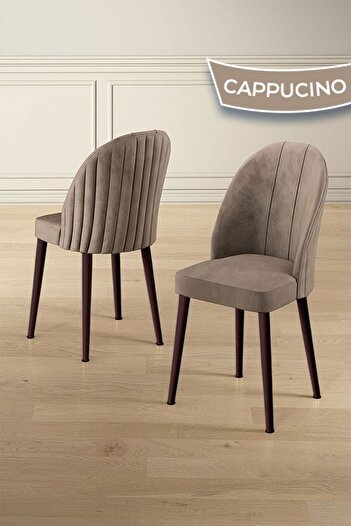 Canisa Enya Serisi 80x132 Açılabilir Barok Ahşap Desen Masa Takımı ve 6 Cappucino Sandalye