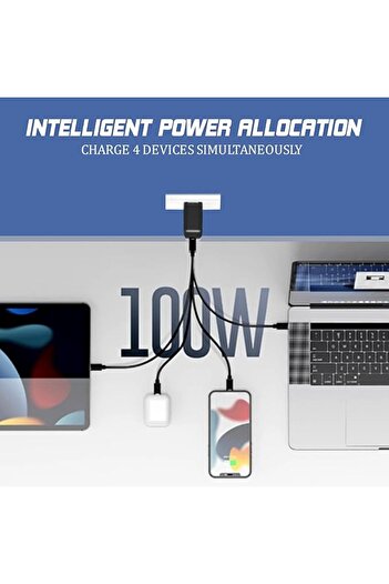Promate شاحن USB-C GaN بقوة 100 وات، ومنفذين من النوع C، وPD بقوة 20 وات، وQC بقوة 18 وات، ومقابس متعددة المناطق لجهاز MacBook
