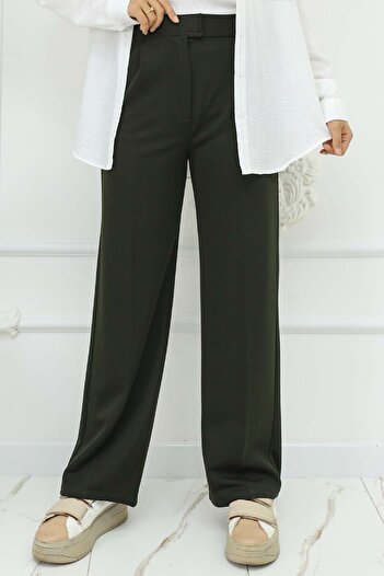 benguen Khaki Colored Wide Leg Palazzo Trousers - Model 3044