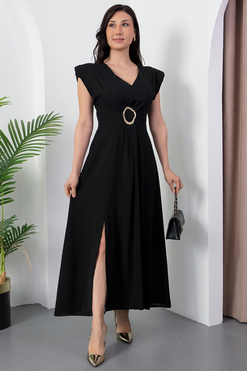 PULLIMM V-Neck Metal Buckle Detail Dress Ny4506