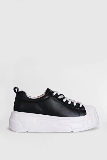 Lufian Genuine Leather Lace-Up High Sole Women's Sneaker Shoes Black