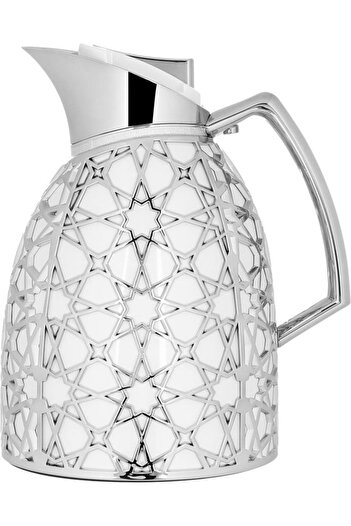 ALSAIF Andalusia Glass Thermos Set 0.75/1 Liter Islamic Pattern White Silver