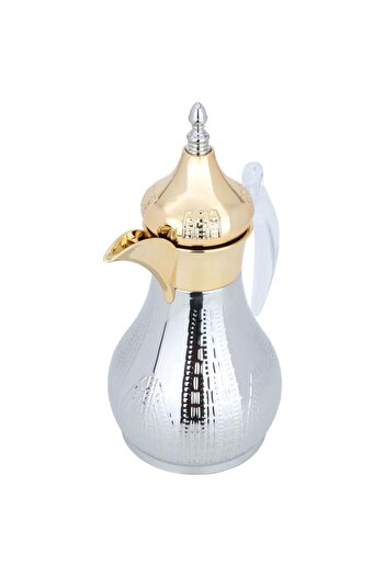 ALSAIF Haila Estelle Thermos 1 Liter Engraved Golden Mouth Transparent Silver Handle