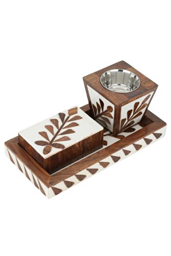 ALSAIF Wooden Incense Burner Set 3 Pieces White Brown