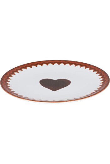 ALSAIF Porcelain Serving Plate Round 20 Cm Heart Pattern Brown