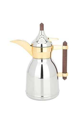 ALSAIF Steel Dallah 350 Ml With Wooden Handle Silver