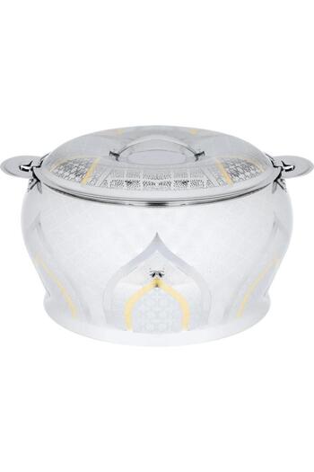 ALSAIF Steel Bushra Food Container 2500 Ml Gold Indian Silver Pattern