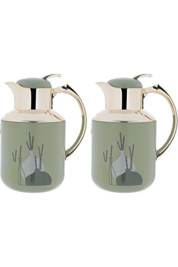 ALSAIF Florya Pro Steel Thermos Set 1 + 0.5 Liter Manoucheh 2 Pieces Light Green