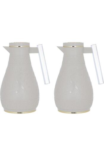 ALSAIF Karam Stainless Steel Thermos Set Two Pieces Islamic Pattern Light Brown