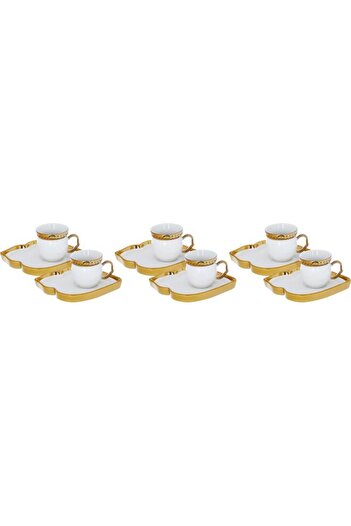 ALSAIF Porcelain Coffee Cups And Saucers Set 12 Pieces Golden White