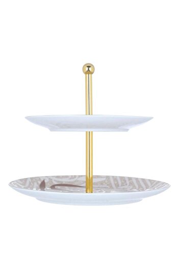 ALSAIF Porcelain Cake Stand 2 Levels Arabic Letters Pattern White
