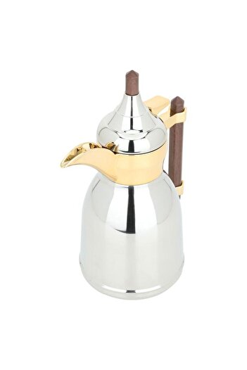 ALSAIF Steel Dallah 350 Ml With Wooden Handle Silver