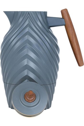ALSAIF Plastic Thermos 1 Liter With Wooden Handle Gray