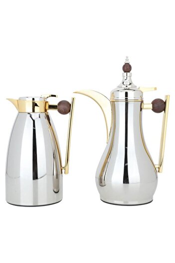 ALSAIF Alaa Steel Thermos Set 1 Liter Wooden Handle Silver