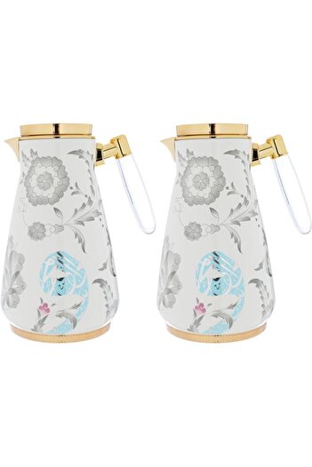ALSAIF Walaa Steel Thermos Set 0.75/1L 2 Pieces White