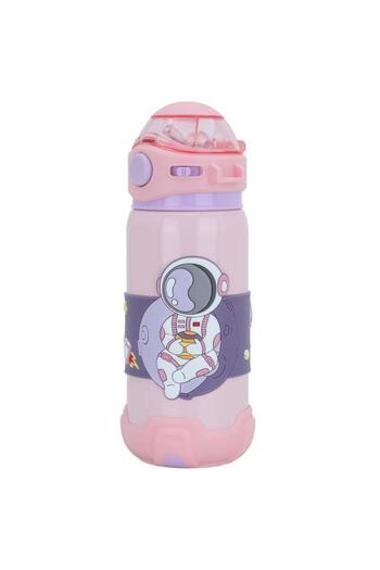 ALSAIF Plastic Water Bottle For Children 500 Ml Astronaut Pattern With Straw Pink