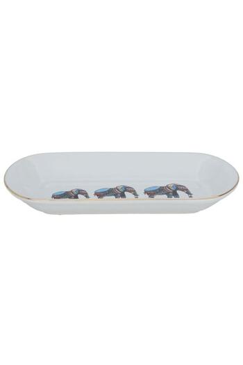 ALSAIF Porcelain Serving Plate Oval 19 Cm White Elephant Pattern