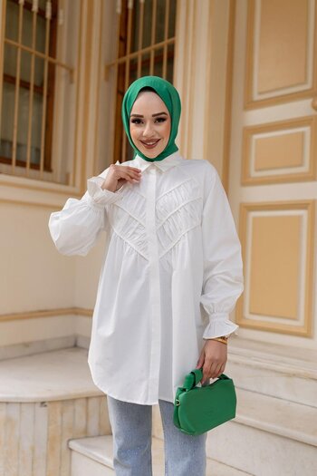 LOCCO White Tunic - Women'S, Front Piece Robe Gathered