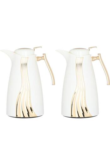 ALSAIF Karma Plastic Thermos Set 1+1 Liter Golden Pattern 2 Pieces White