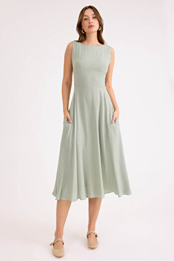 Vitrin Zero Sleeve Viscose Linen Midi Dress