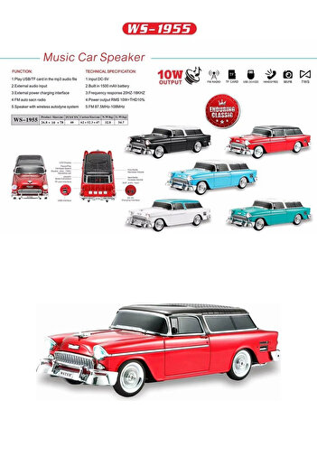 TECHNOMEN Ultratekno Ws-1955bt Chevrolet Belair 1955 Model Bluetooth Hoparlör Fm Radyo Usb Tf Aux Destekli Spe