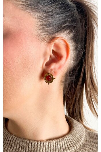 Sacha Accessories Gold Steel Earrings with Oval Amber Beads