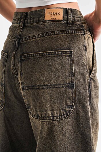 its basic Women's Khaki Denim Color Juniper 4S5-86 Skater Fit Loose Cut 100% Koton Mid Waist Denim Jean