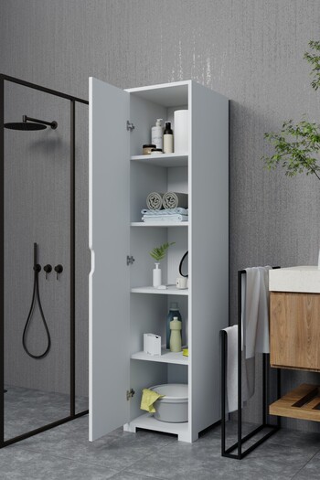 midoser Duru 40 Cm Mat Beyaz 5 Raflı Kiler Tek Kapılı Banyo Ve Elbise Dolabı - Gardırop