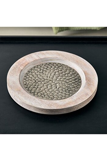 Home Box Flig Decorative Wooden Tray with Iron Detail 30x30x2.5 cm