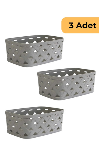 EVLE Gray Set of 3 Leather Patterned Basket