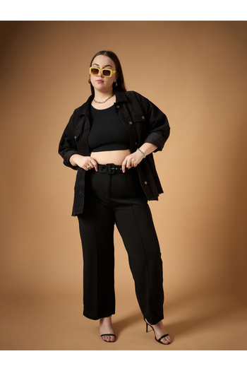 Sassafras By Styli Plus Size Corduroy Front Button Shacket with Pocket Detail