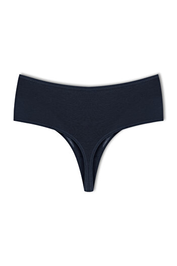 HNX Navy Blue Front Double Layer Lined Lace High Waist Cotton Thong Women's Panties
