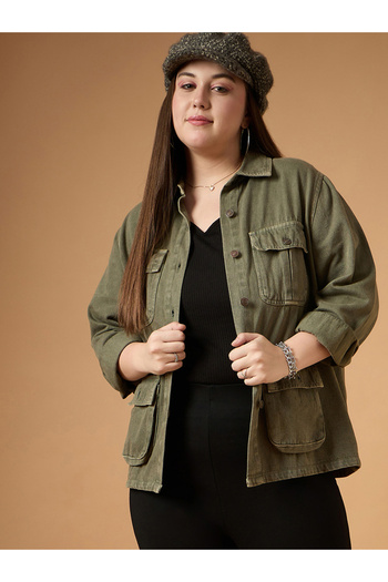 Sassafras By Styli Plus Size Acid Washed Denim Shacket