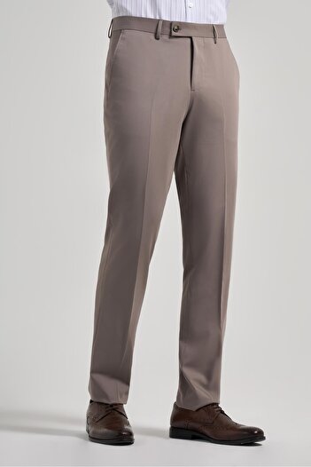 İmza Sütlü Kahverengi Esnek Yandan Cepli Comfort Fit Classic Pantolon 1003250159
