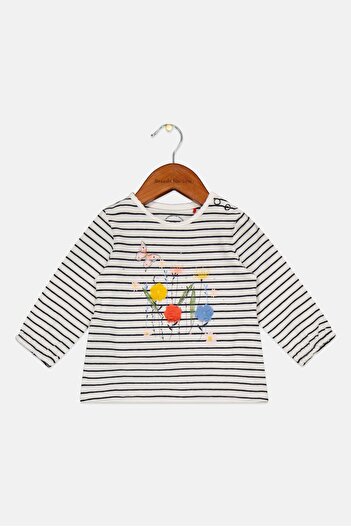 s.Oliver Toddlers Girl Long Sleeve Embellished Stripe Top, White